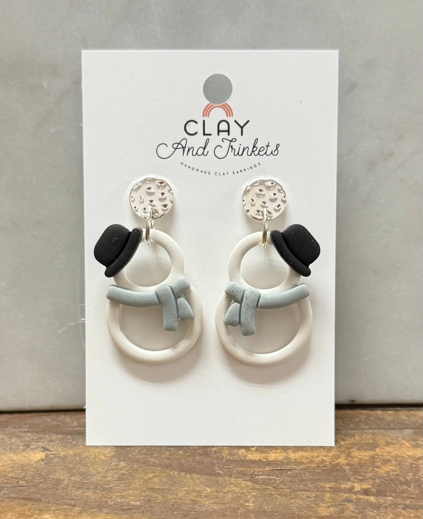 Clay and Trinkets - Snowman Dangle Earrings