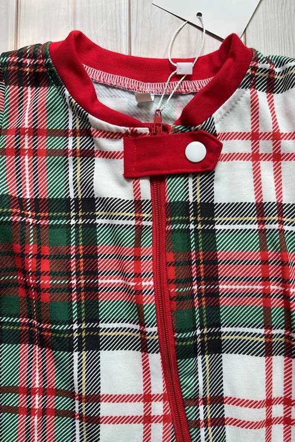 Red white green plaid long sleeve baby romper DLH2839