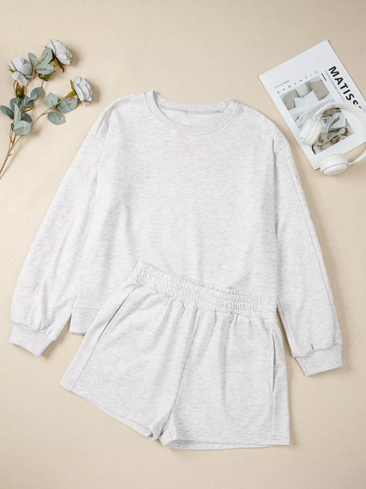 ow Embroidered Detail Puff Sleeve Top and Shorts 2pcs Set