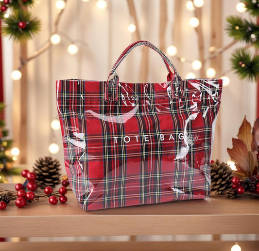 Waterproof Tote in Red Plaid