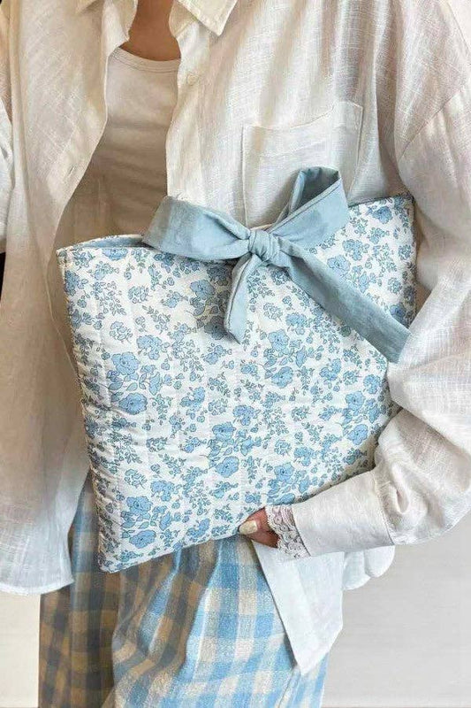 Blue Floral Bow Oversized Pouch