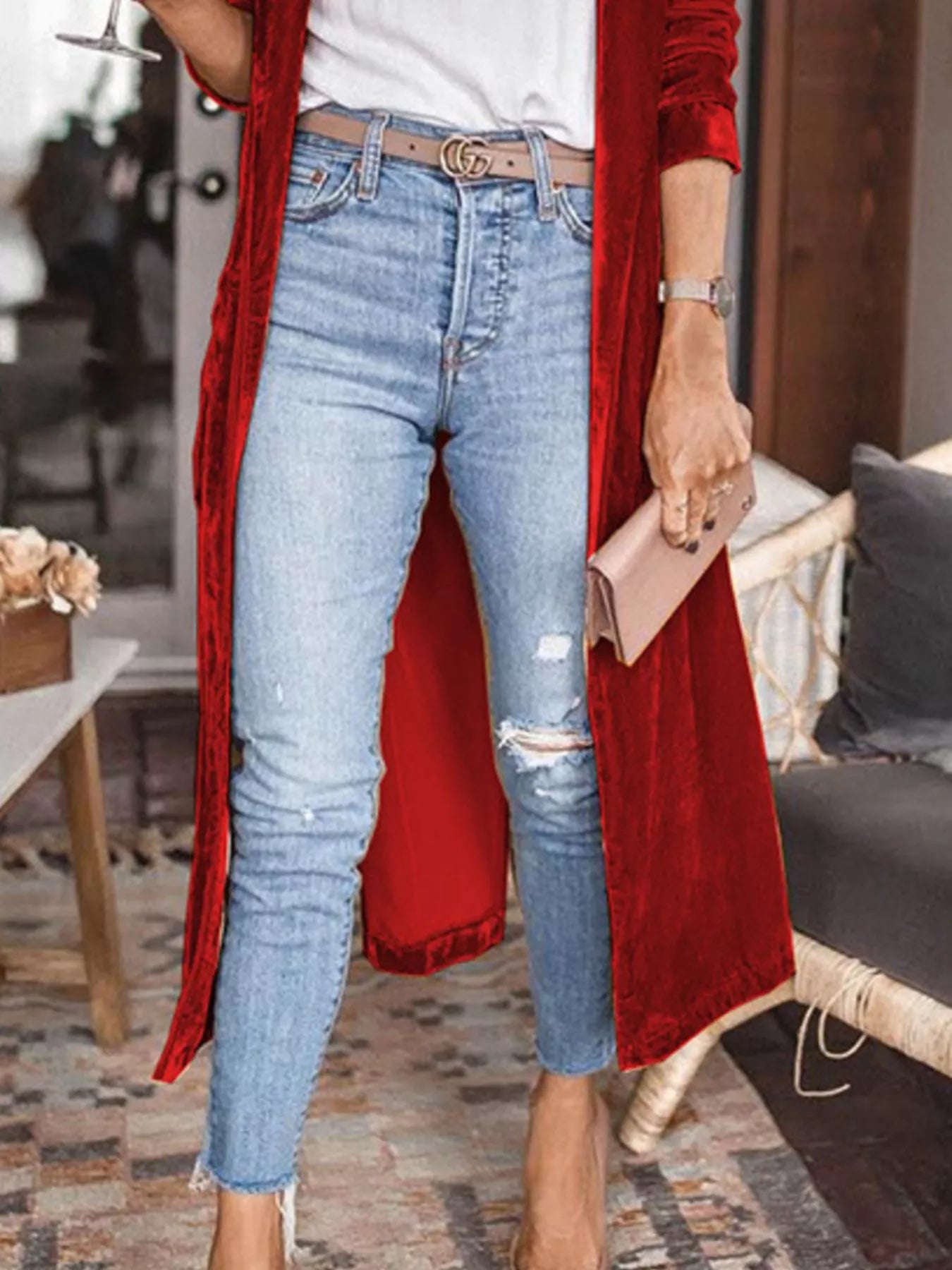 Open Front Long Sleeve Longline Cardigan