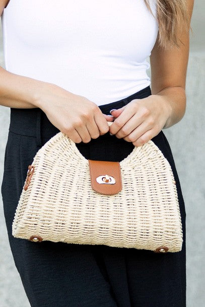 Woven Straw Top Handle Bag – Structured Summer Crossbody Purse