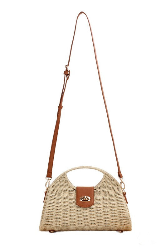 Woven Straw Top Handle Bag – Structured Summer Crossbody Purse