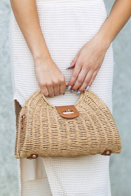 Woven Straw Top Handle Bag – Structured Summer Crossbody Purse