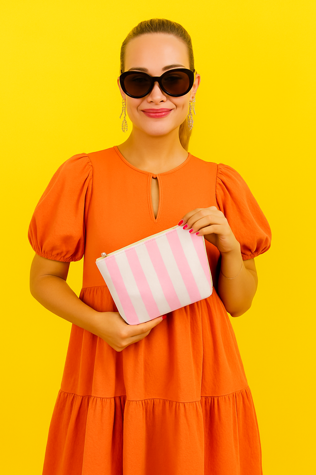 Preppy Stripe Pouch- pink & white