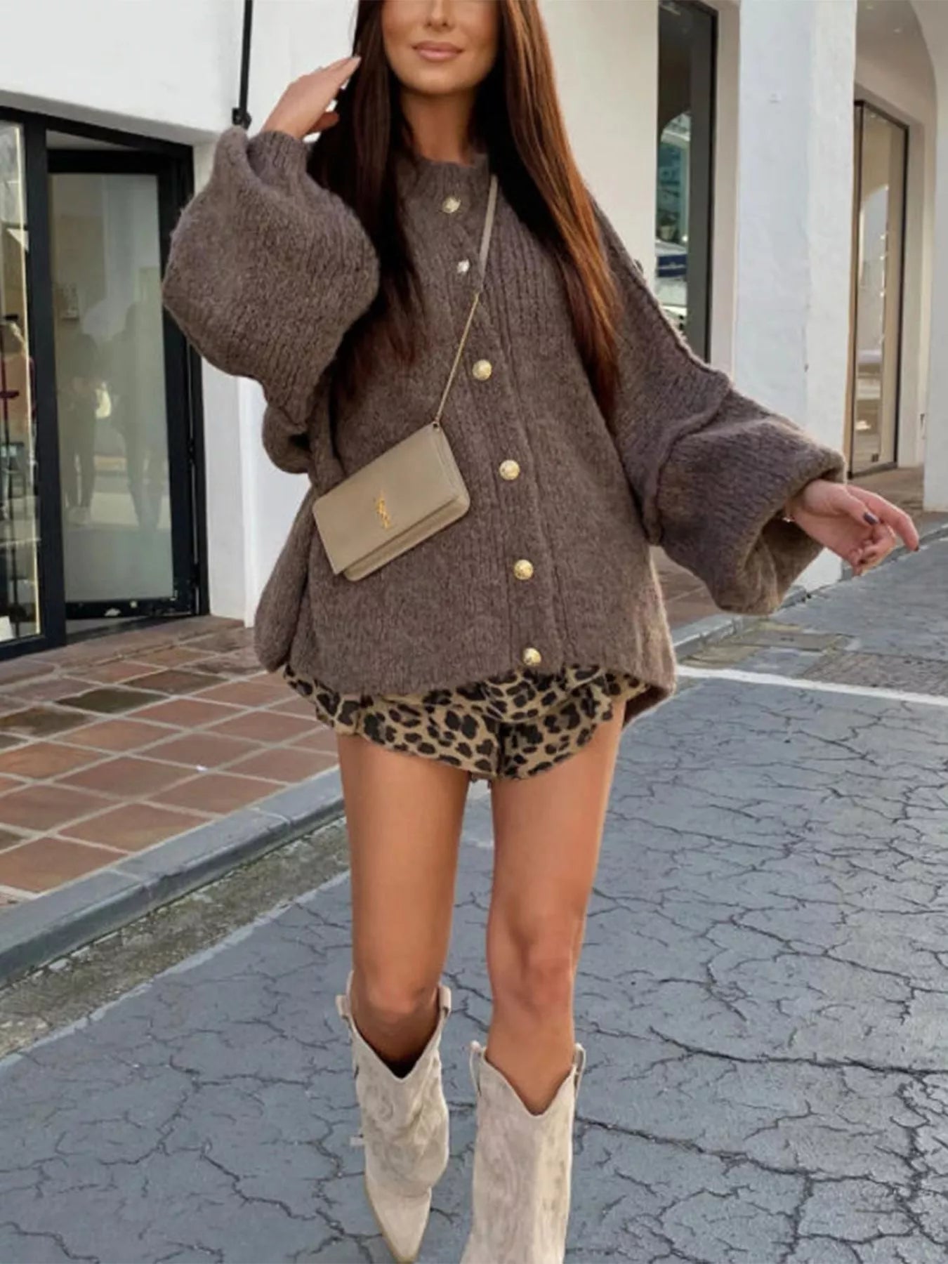 Oversized Knit Button-Down Batwing Sleeve Cardigan