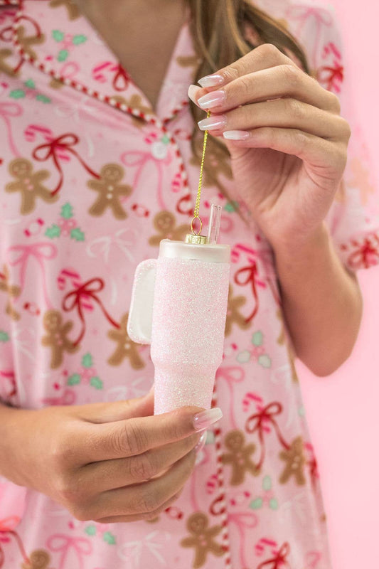 Pink Glitter Tumbler Ornament - Pink Cup
