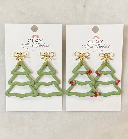 Clay and Trinkets - Christmas Tree Cutouts with Bows