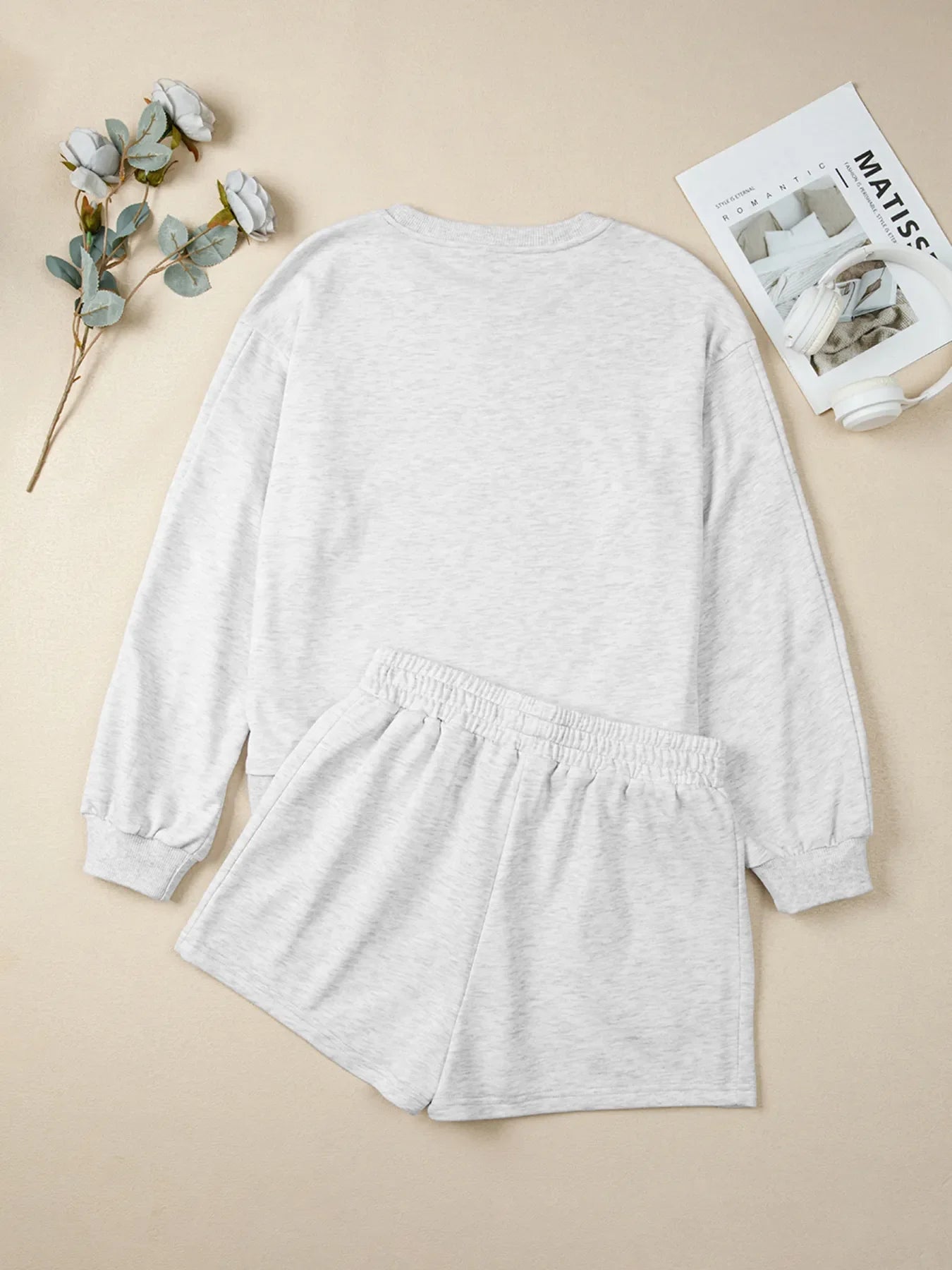 ow Embroidered Detail Puff Sleeve Top and Shorts 2pcs Set