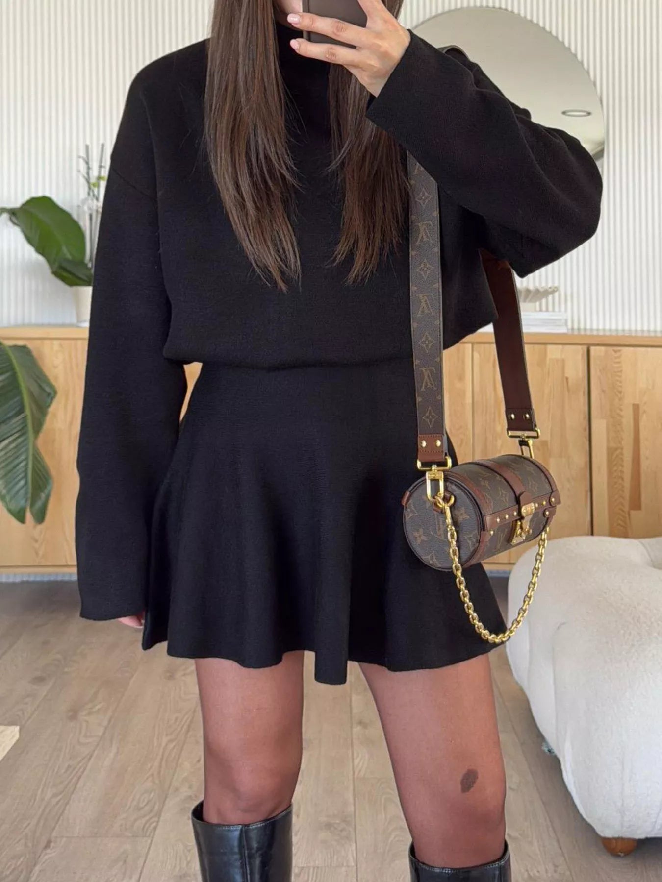 Round Neck Long Sleeve Mini Sweater Dress