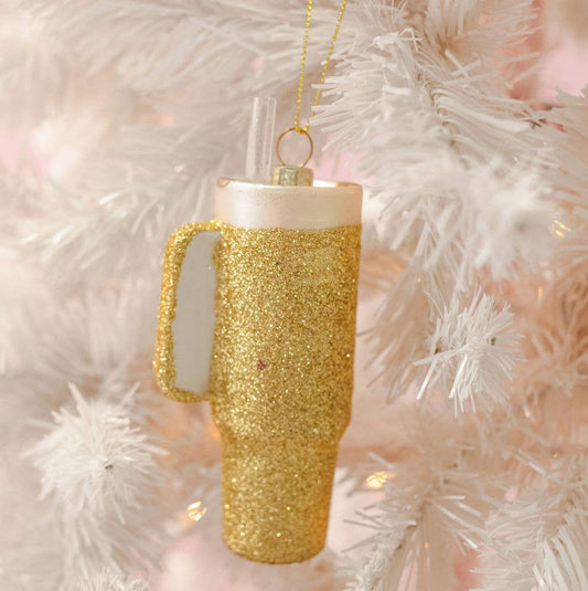 Gold Glitter Trendy Tumbler Christmas Ornament