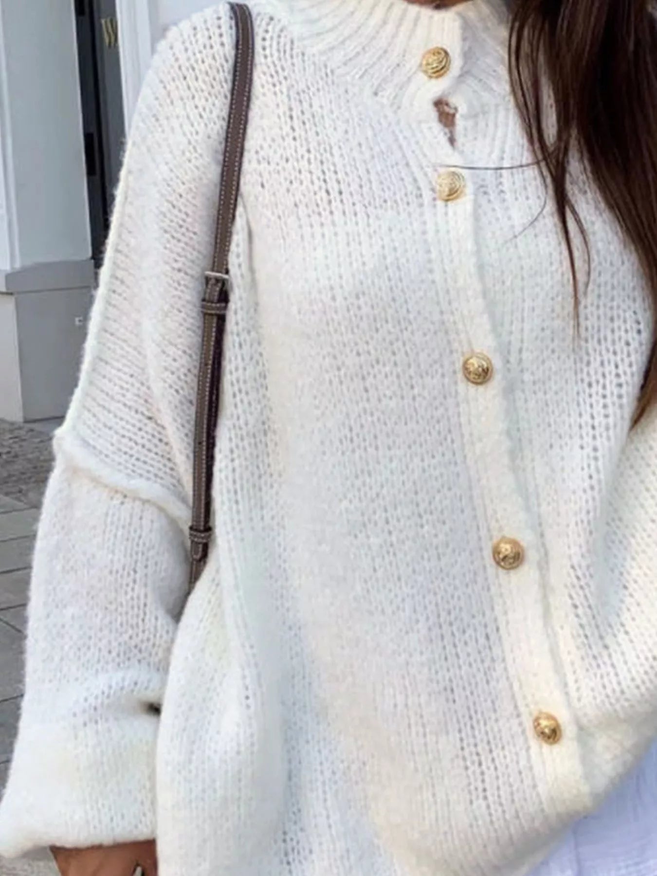 Oversized Knit Button-Down Batwing Sleeve Cardigan