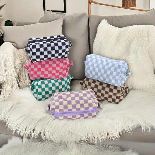 Checkered makeup bag