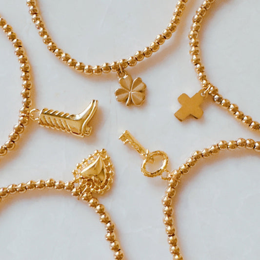 Golden Ball Single Charm Stretch Bracelet