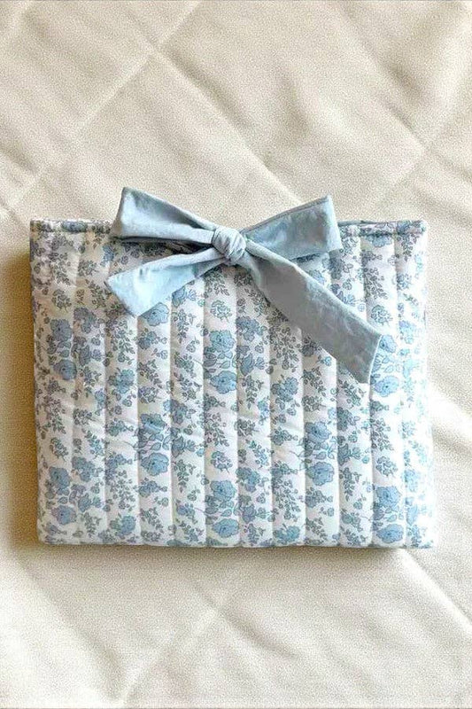 Blue Floral Bow Oversized Pouch