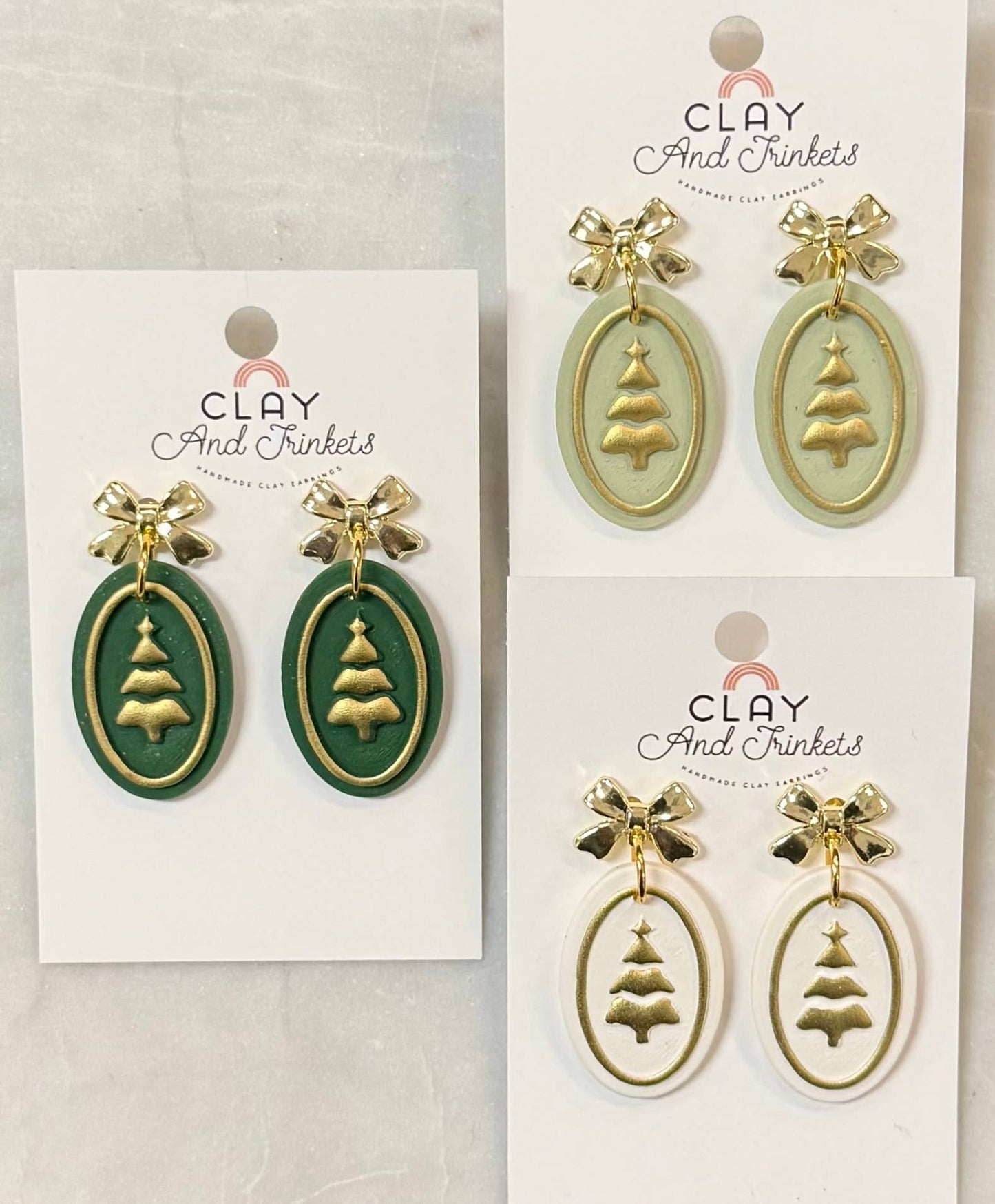 Clay and Trinkets - Bow/Tree Dangle Disc Earrings