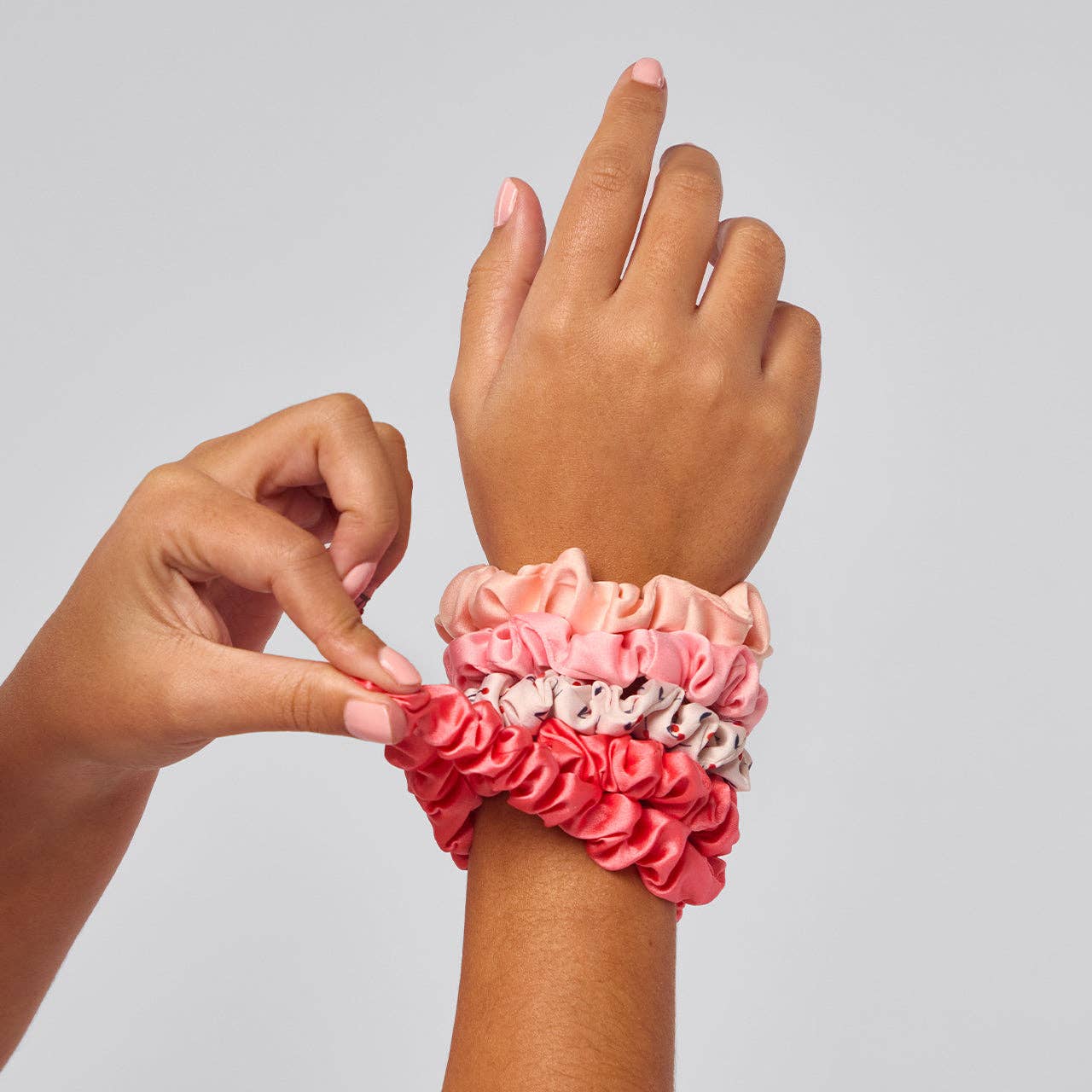 Satin Scrunchies 5pc Set - Assorted Cherry Blossom