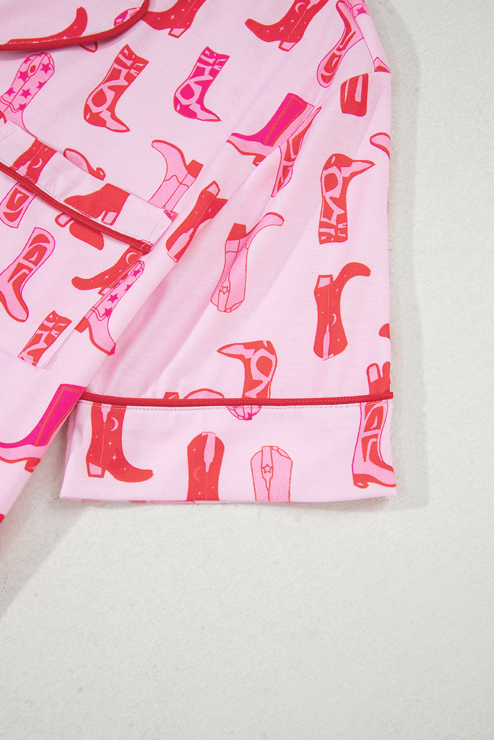 Pink Western Cowgirl Boots Printed Shirt Ruffled Shorts Pajama Set