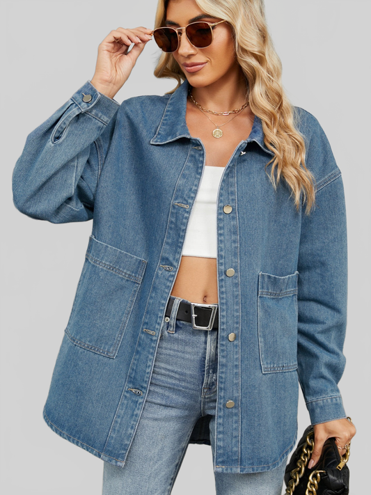 Removable Hood Button Up Long Sleeve Denim Jacket