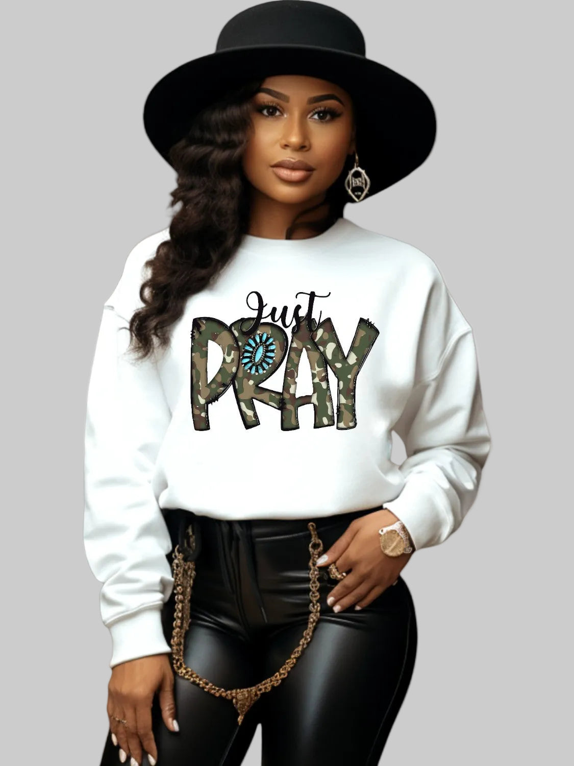 Women Just Pray Crewneck Religious Sweatshirt